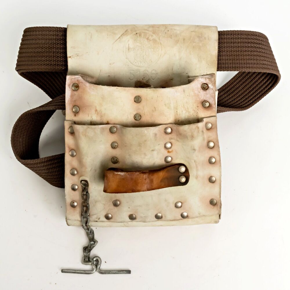 Klein Tools 5166 7-Pocket White Leather Tool Pouch Made In USA w/Klein Belt